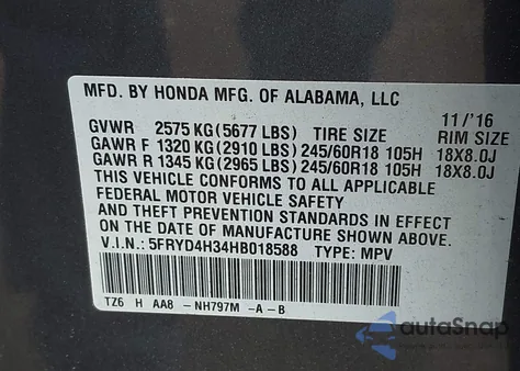 2017 Acura Mdx z USA, uszkodzony, nr VIN 5FRYD4H34HB018588